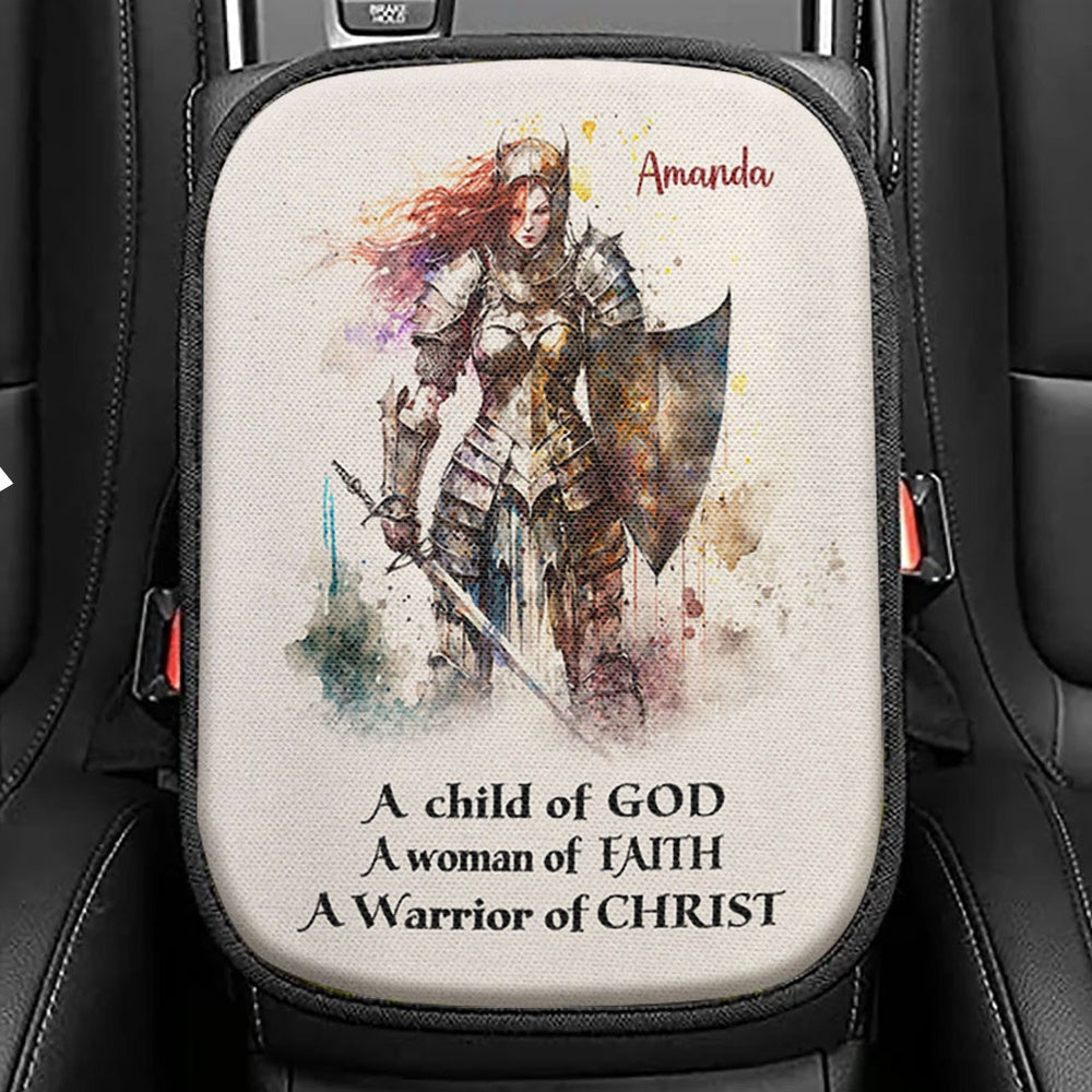 A Child Of God Personalized Seat Box Cover, Christian Car Center Console Cover, Bible Verse Gift For Women Of God