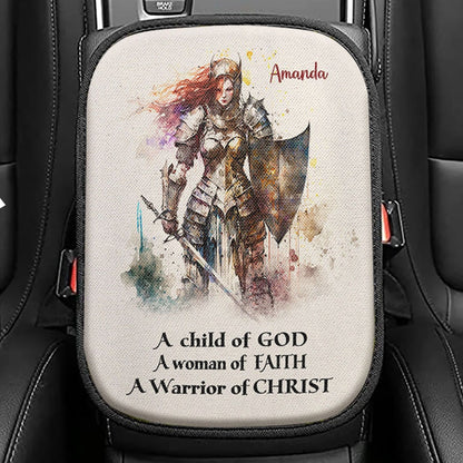 A Child Of God Personalized Seat Box Cover, Christian Car Center Console Cover, Bible Verse Gift For Women Of God