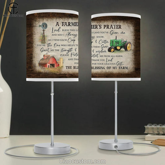 A Farmer's Prayer Electric Tricycle Red Barn Windmill Table Lamp For Bedroom - Bible Verse Table Lamp - Religious Room Decor