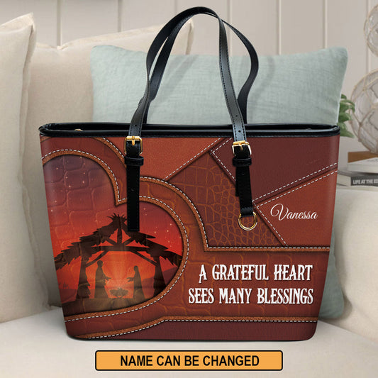 A Grateful Heart Sees Many Blessings Personalized Pu Leather Tote Bag For Women - Mom Gifts For Mothers Day