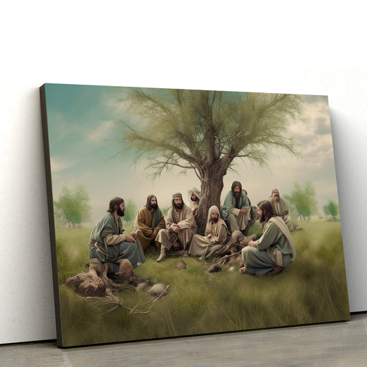 A Group Of People Sitting Around Jesus In The Field - Canvas Picture - Jesus Christ Canvas - Christian Wall Art