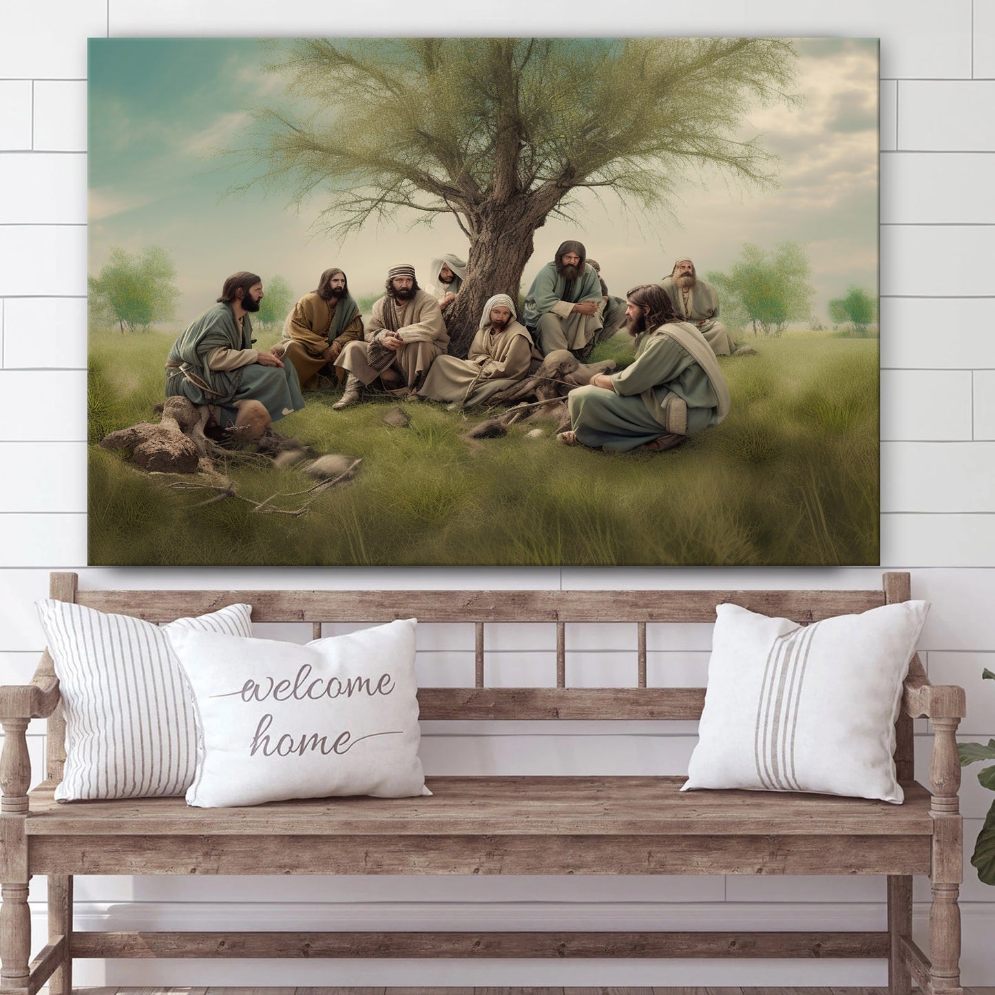 A Group Of People Sitting Around Jesus In The Field - Canvas Picture - Jesus Christ Canvas - Christian Wall Art
