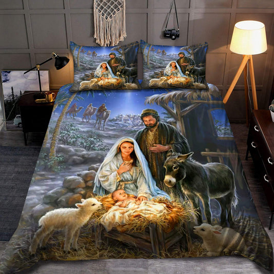 A Holy Night Nativity Sence Jesus Bedding Set - Christian Bedding Sets