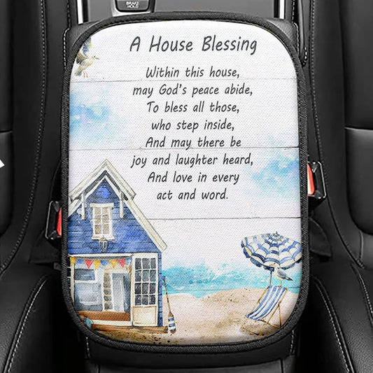 A House Blessing Seat Box Cover, God Bless This House Car Center Console Cover, Christian Car Interior Accessories