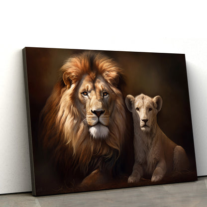 A Lion And A Lion With The Lamb - Canvas Picture - Jesus Christ Canvas - Christian Wall Art