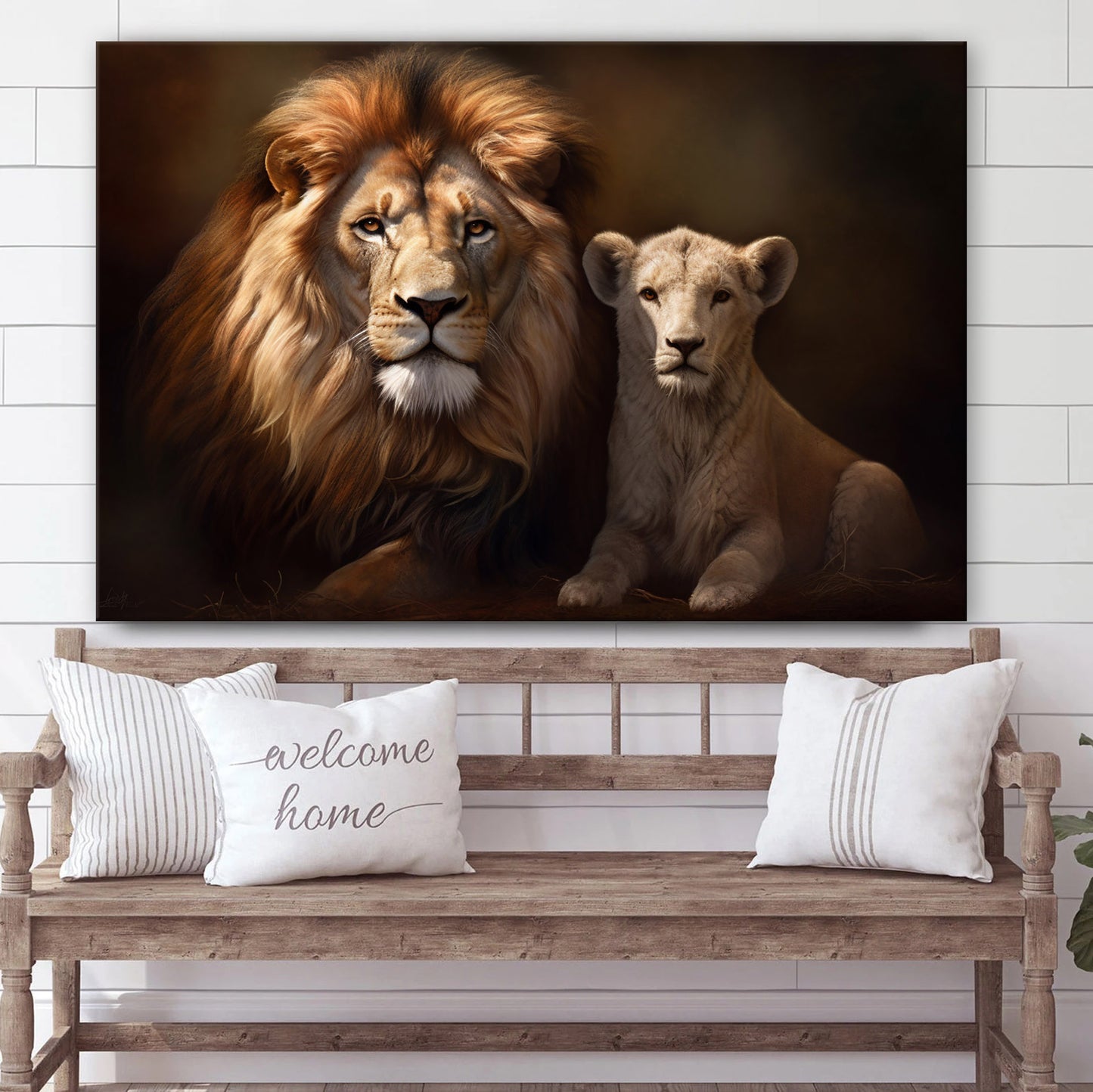 A Lion And A Lion With The Lamb - Canvas Picture - Jesus Christ Canvas - Christian Wall Art