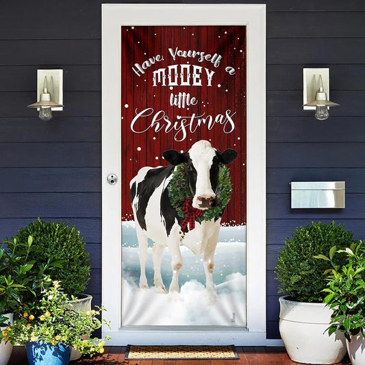A Little Mooey Christmas Door Cover - Christmas Door Cover Decorations - Christmas Outdoor Decoration
