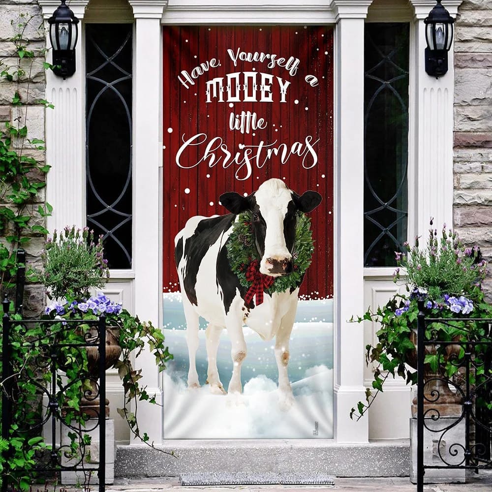 A Little Mooey Christmas Door Cover - Christmas Door Cover Decorations - Christmas Outdoor Decoration