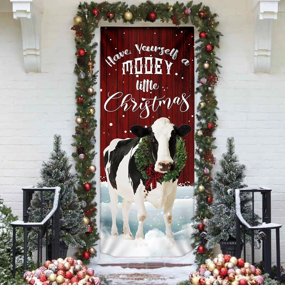 A Little Mooey Christmas Door Cover - Christmas Door Cover Decorations - Christmas Outdoor Decoration
