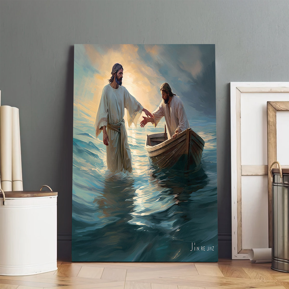 A Man Is Holding Jesus' Hand As Jesus Takes Him Into The Water - Canvas Pictures - Jesus Christ Canvas - Christian Wall Art