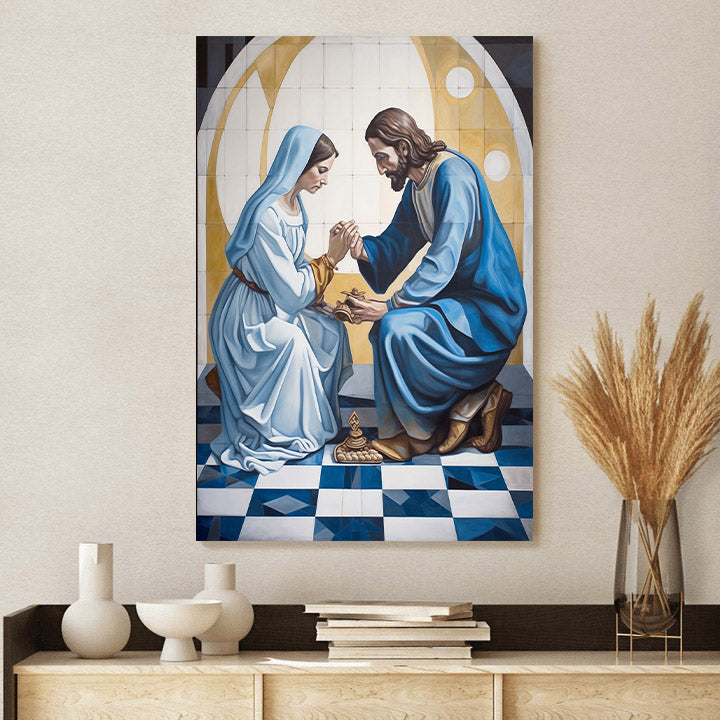 A Painting Of Jesus And A Woman Kneeling Between Him - Canvas Picture - Jesus Christ Canvas - Christian Wall Art