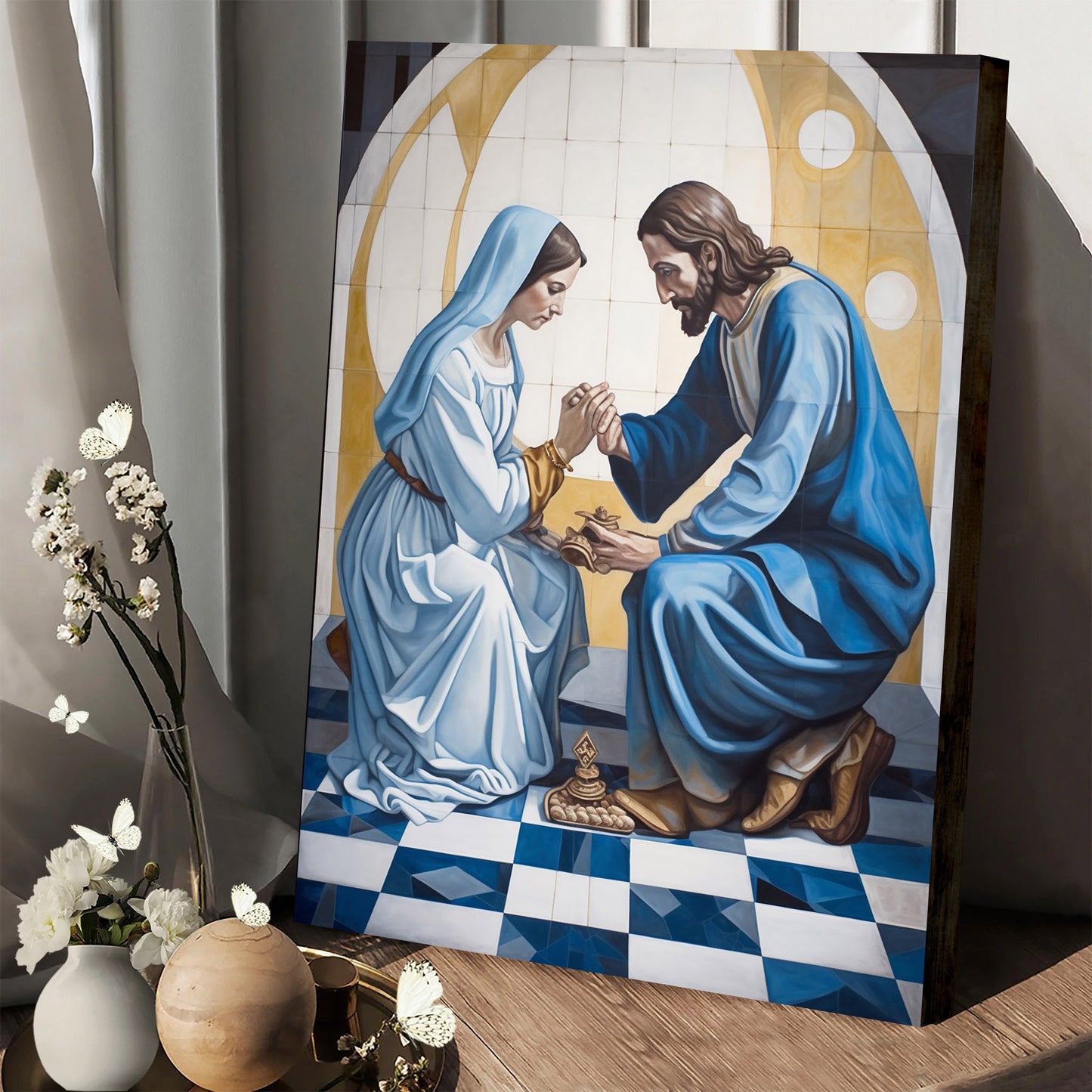 A Painting Of Jesus And A Woman Kneeling Between Him - Canvas Picture - Jesus Christ Canvas - Christian Wall Art