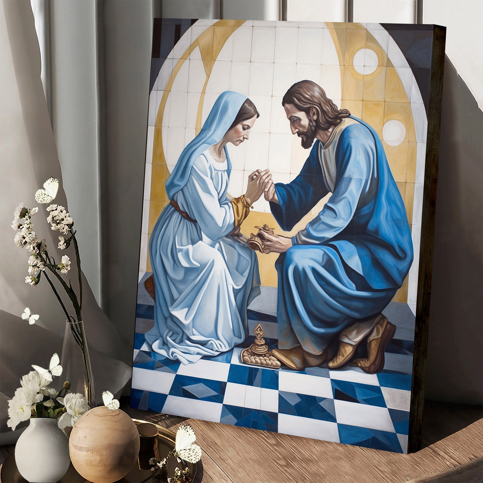 A Painting Of Jesus And A Woman Kneeling Between Him - Canvas Picture - Jesus Christ Canvas - Christian Wall Art