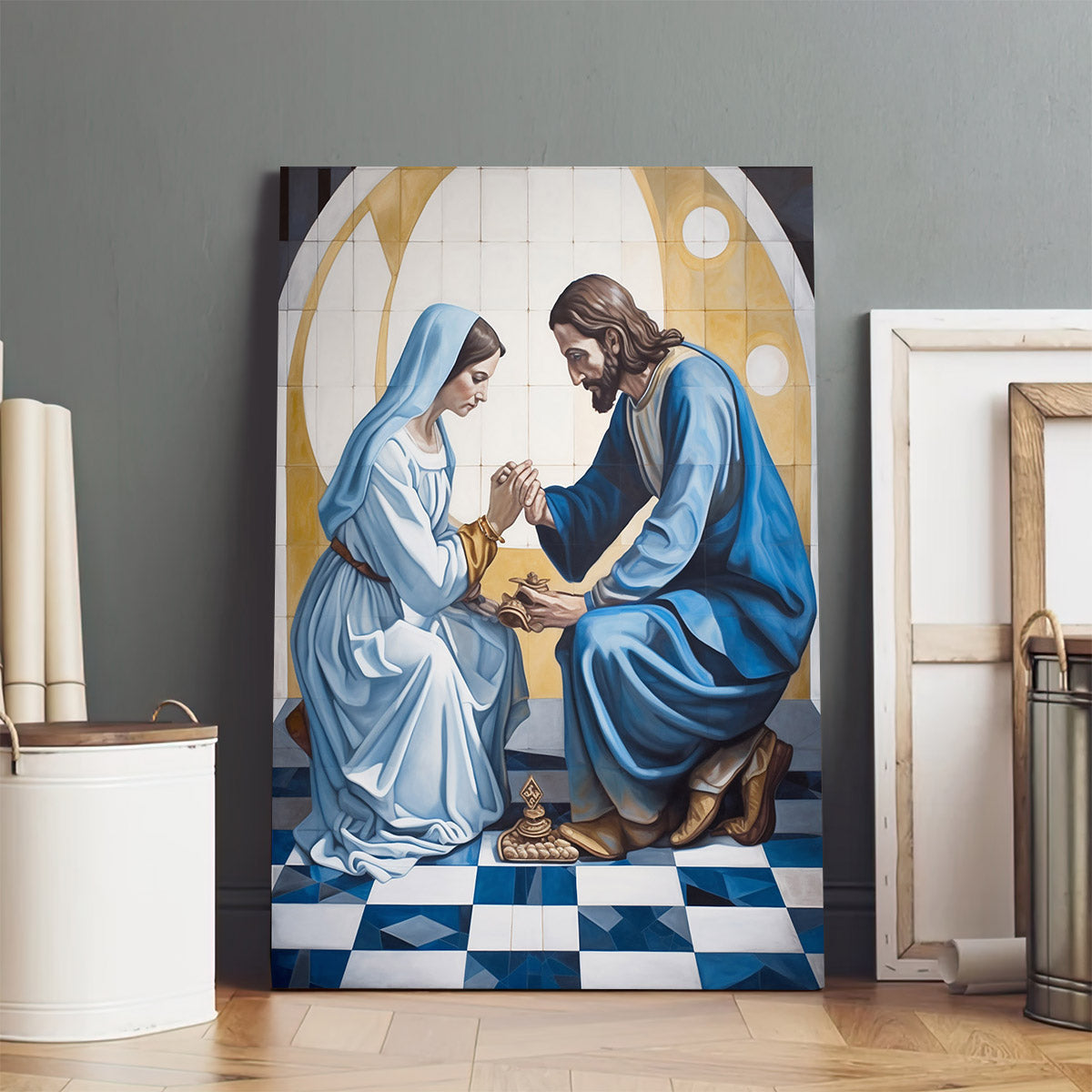 A Painting Of Jesus And A Woman Kneeling Between Him - Canvas Picture - Jesus Christ Canvas - Christian Wall Art