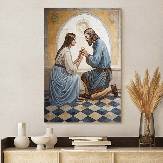 A Painting Of Jesus And A Woman Kneeling Between Him 1 - Canvas Picture - Jesus Christ Canvas - Christian Wall Art