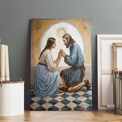 A Painting Of Jesus And A Woman Kneeling Between Him 1 - Canvas Picture - Jesus Christ Canvas - Christian Wall Art