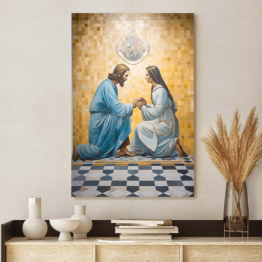 A Painting Of Jesus And A Woman Kneeling Between Him 2 - Canvas Picture - Jesus Christ Canvas - Christian Wall Art
