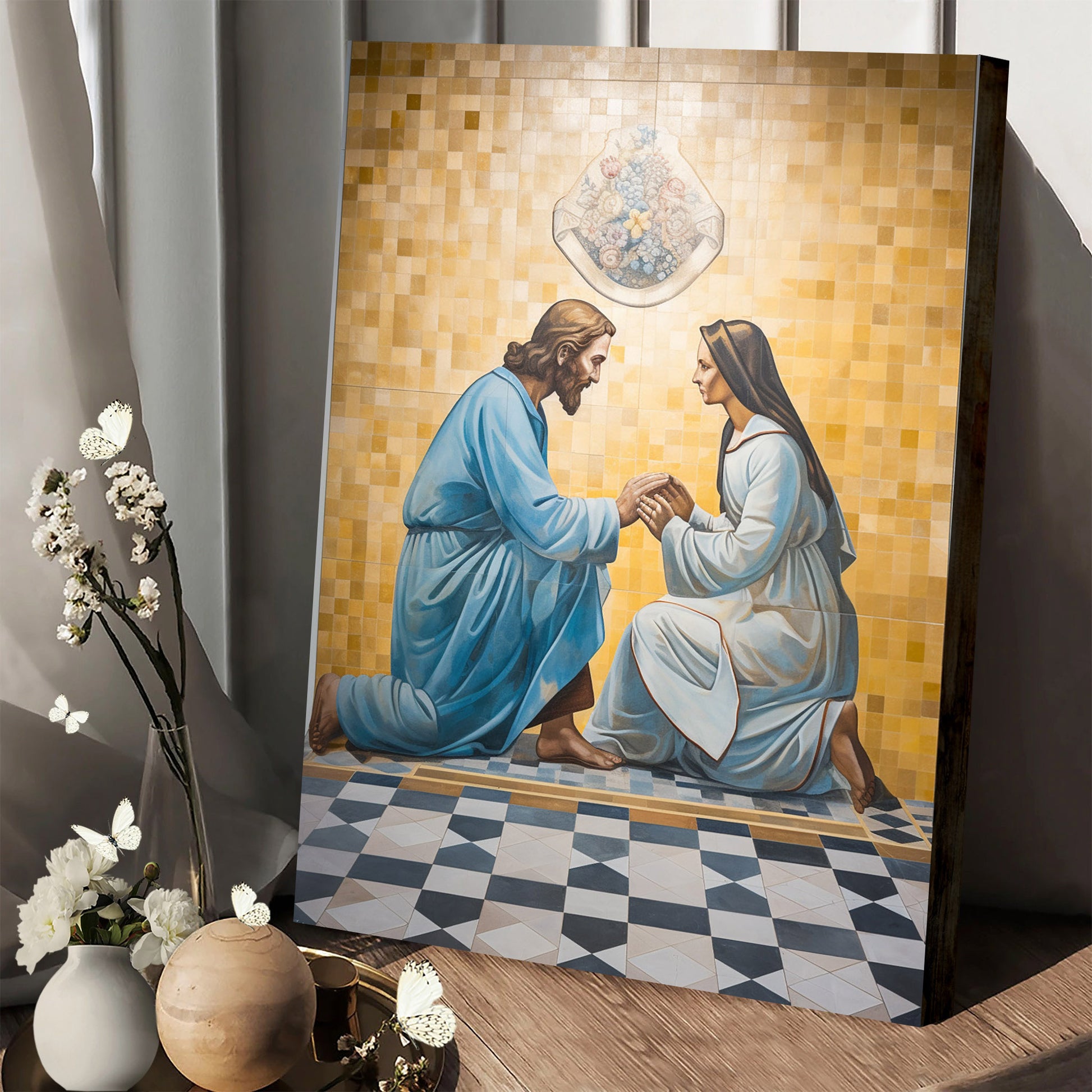A Painting Of Jesus And A Woman Kneeling Between Him 2 - Canvas Picture - Jesus Christ Canvas - Christian Wall Art
