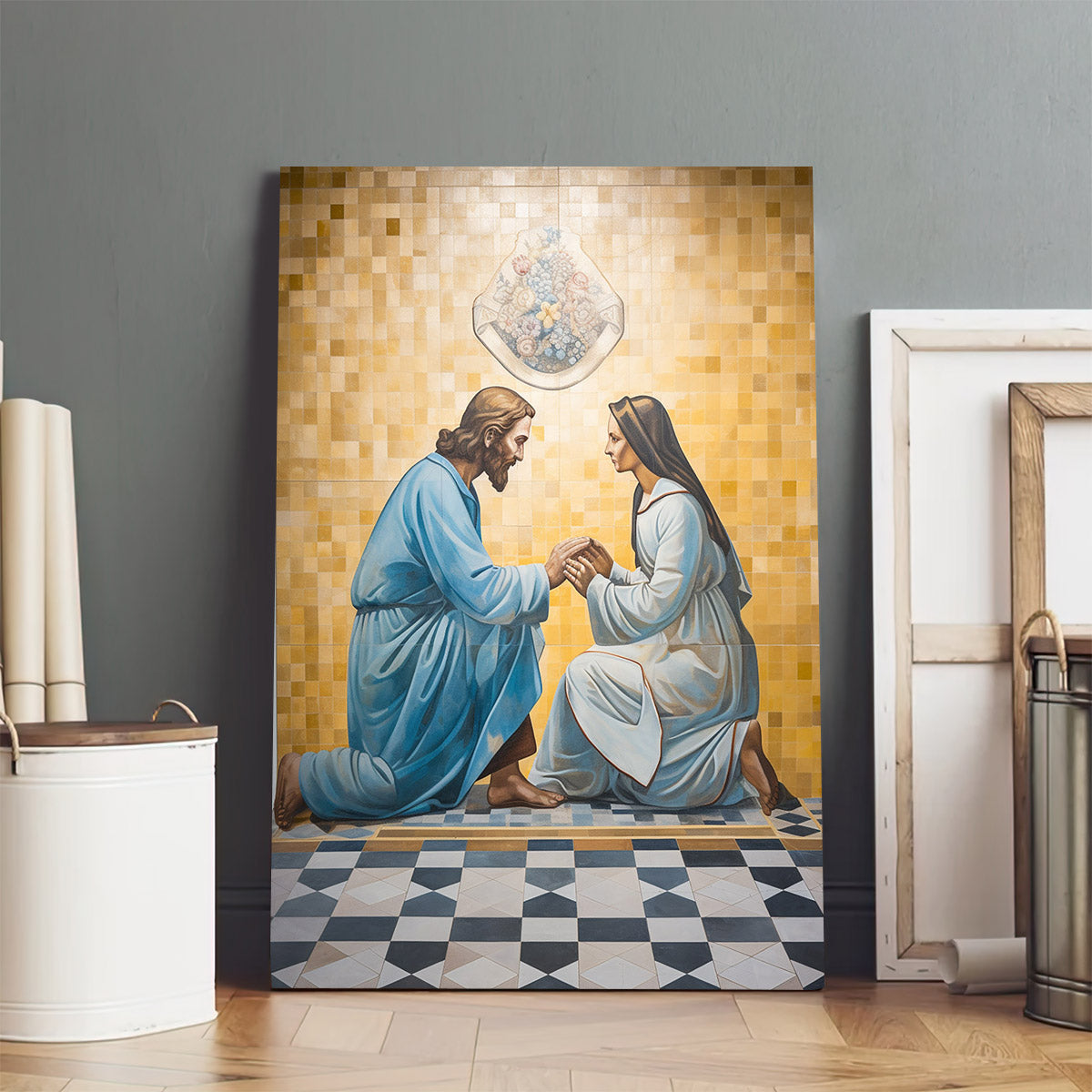 A Painting Of Jesus And A Woman Kneeling Between Him 2 - Canvas Picture - Jesus Christ Canvas - Christian Wall Art