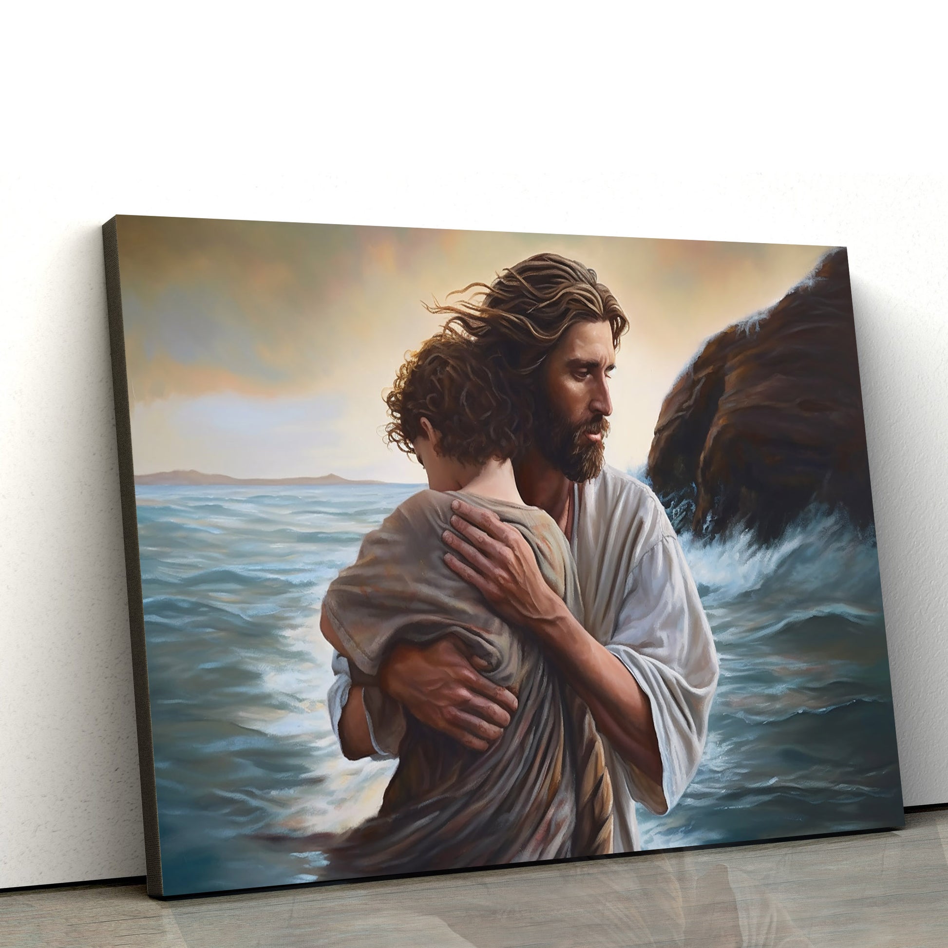 A Painting Of Jesus Carrying A Young Man - Canvas Picture - Jesus Christ Canvas - Christian Wall Art