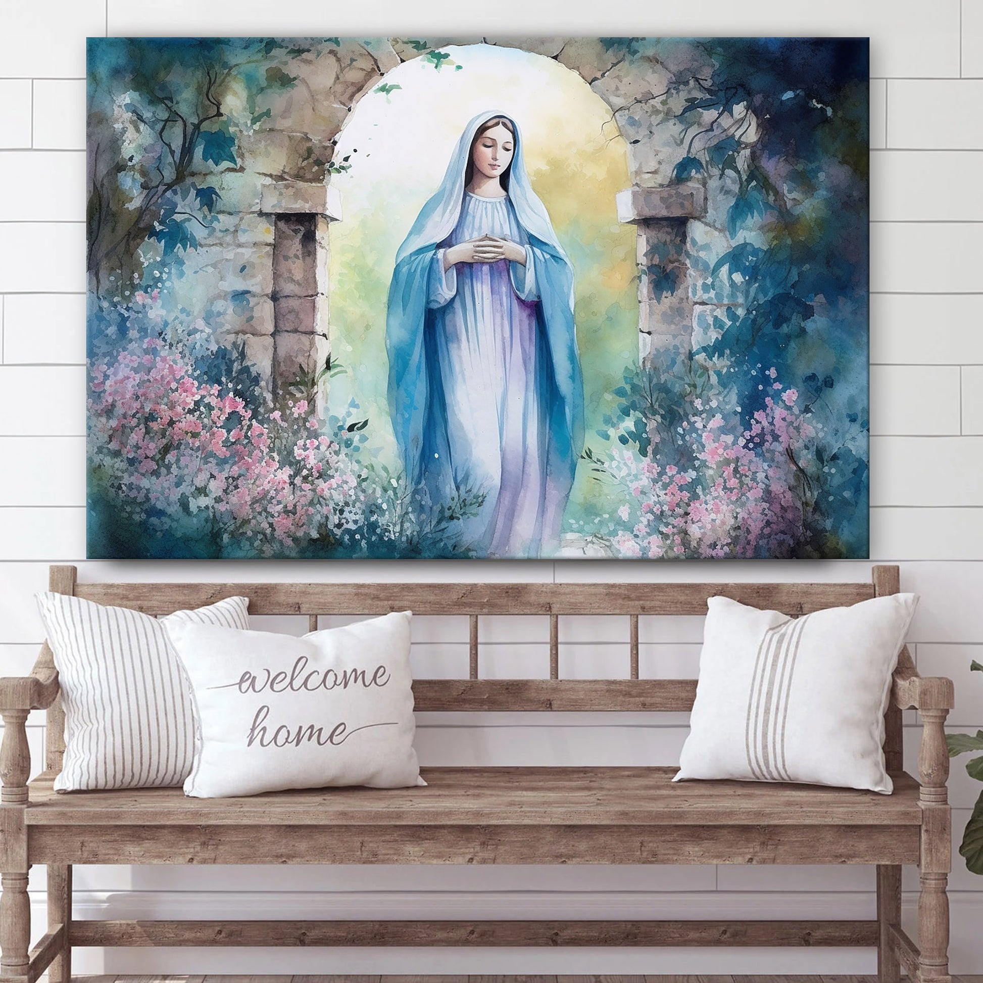 A Painting Of The Lady In A Garden With Pink Flowers - Jesus Canvas Pictures - Christian Wall Art