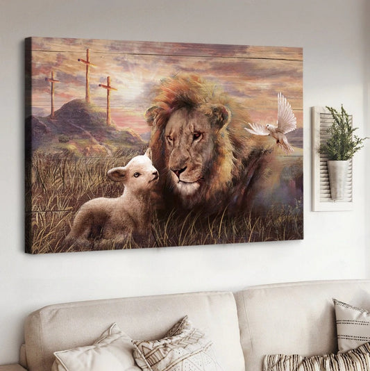 A Peaceful Day Of The Lion And The Lamb Christ Canvas Wall Art - Christian Poster - Religious Wall Decor