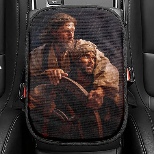 A Portrait Of Jesus Seat Box Cover, Jesus Car Center Console Cover, Christian Car Interior Accessories