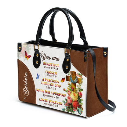 A Precious Child Of God Personalized Leather Handbag For Women Roses And Cross