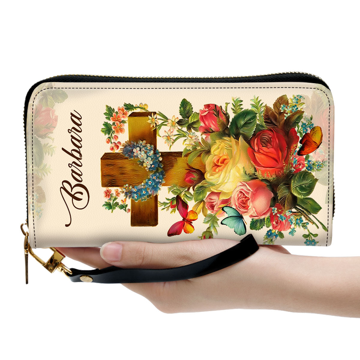 A Precious Child Of God Roses & Butterfly Beautiful Gift For Ladies Clutch Purse For Women - Personalized Name - Christian Gifts For Women