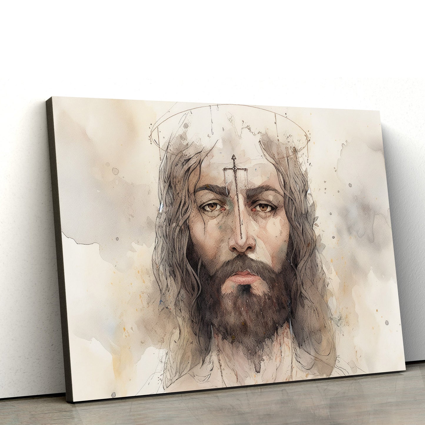 A Watercolor Painting Of Jesus Christ In The Style Of - Jesus Canvas Pictures - Christian Wall Art