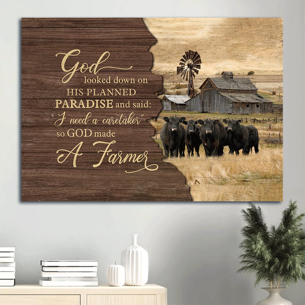 Aberdeen Angus Canvas Old Barn Painting God Looked Down On His Planned Paradise Canvas Wall Art - Christian Wall Decor