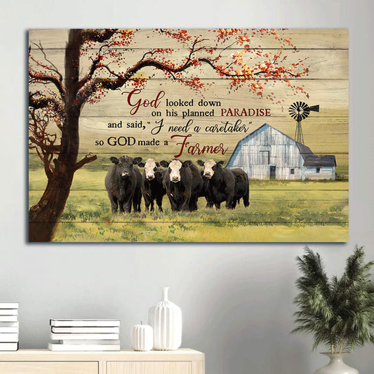 Aberdeen Angus Canvas Tranquil Farm Under The Tree Spring Grass Field God Looked Down On His Planned Paradise Canvas Wall Art - Christian Wall Decor