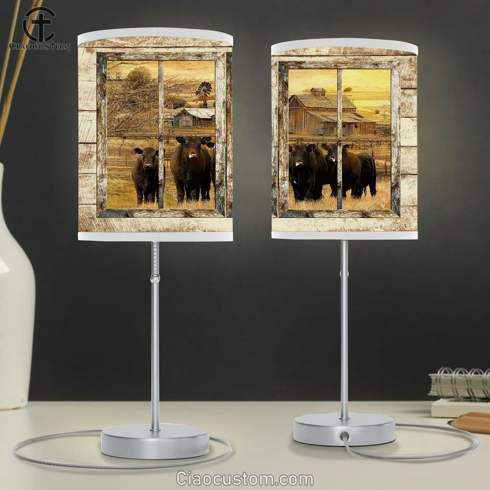 Aberdeen Angus Farm Through The Window Frame Table Lamp For Bedroom - Bible Verse Table Lamp - Religious Room Decor