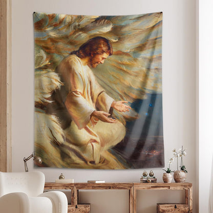 Abstract Art Saving Jesus Wings Feathers God Tapestry Jesus Tapestry Christian Tapestry