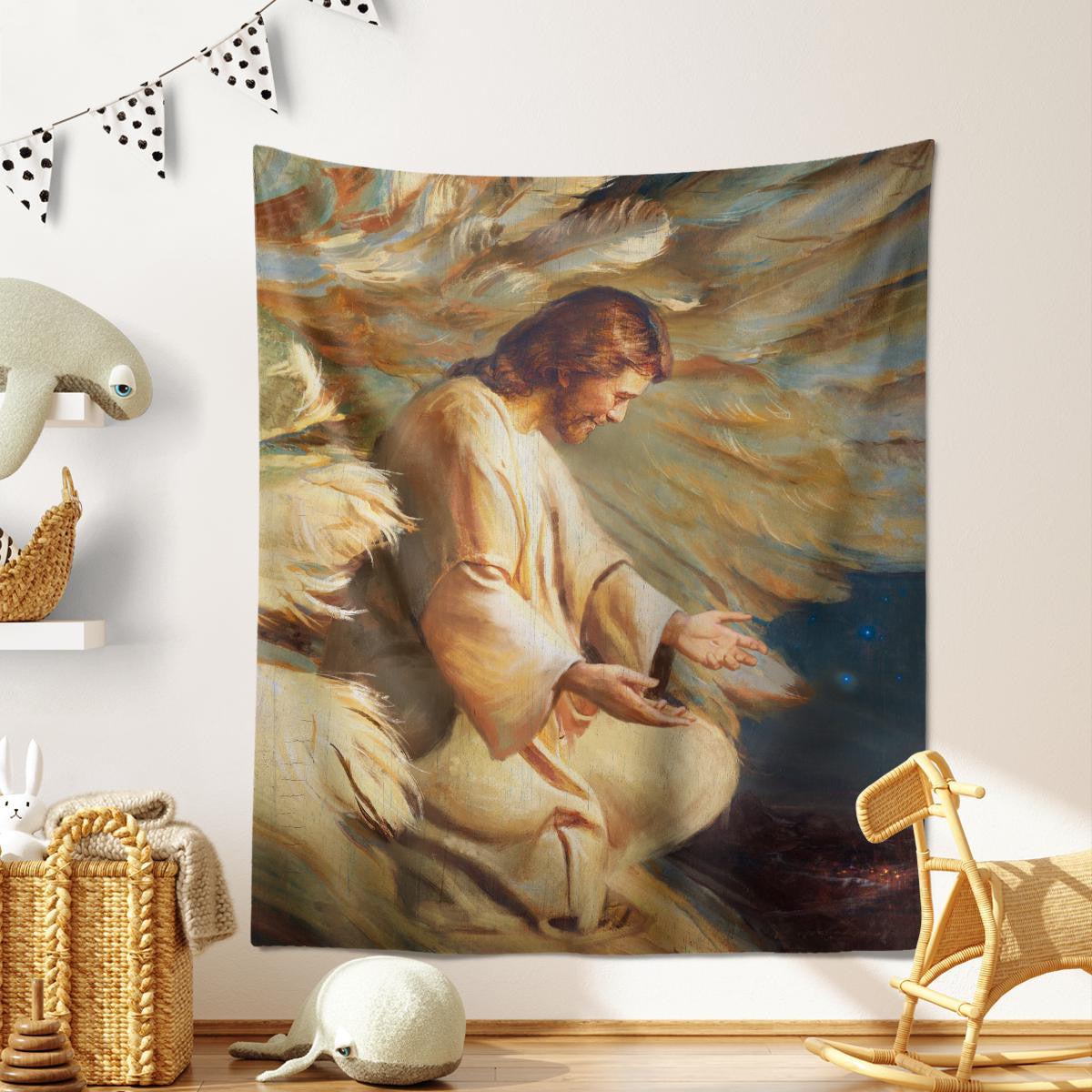 Abstract Art Saving Jesus Wings Feathers God Tapestry Jesus Tapestry Christian Tapestry