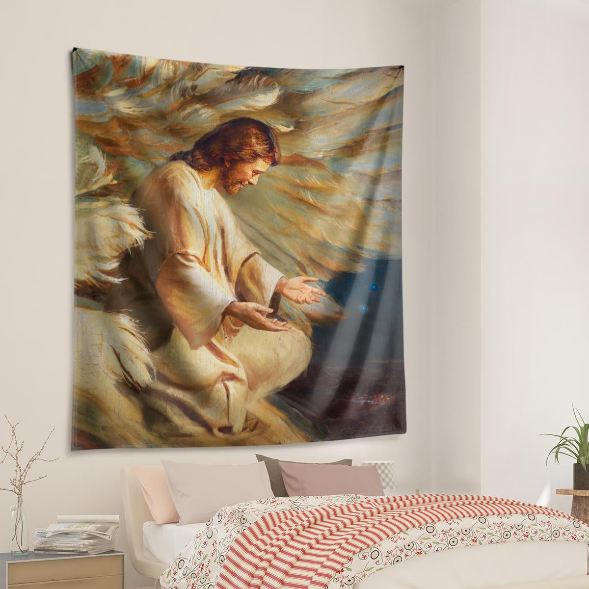 Abstract Art Saving Jesus Wings Feathers God Tapestry Jesus Tapestry Christian Tapestry