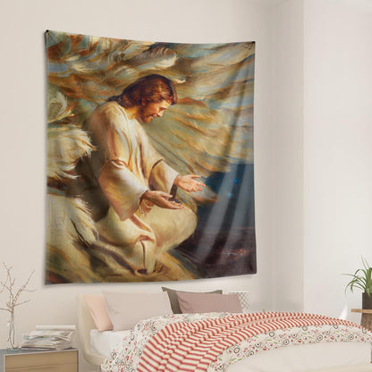 Abstract Art Saving Jesus Wings Feathers God Tapestry Jesus Tapestry Christian Tapestry
