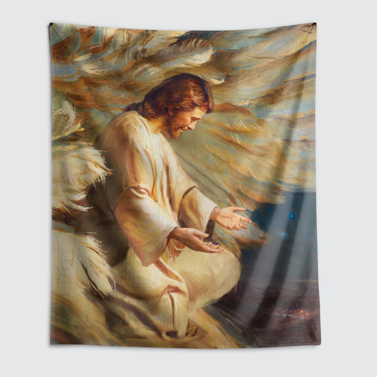 Abstract Art Saving Jesus Wings Feathers God Tapestry Jesus Tapestry Christian Tapestry