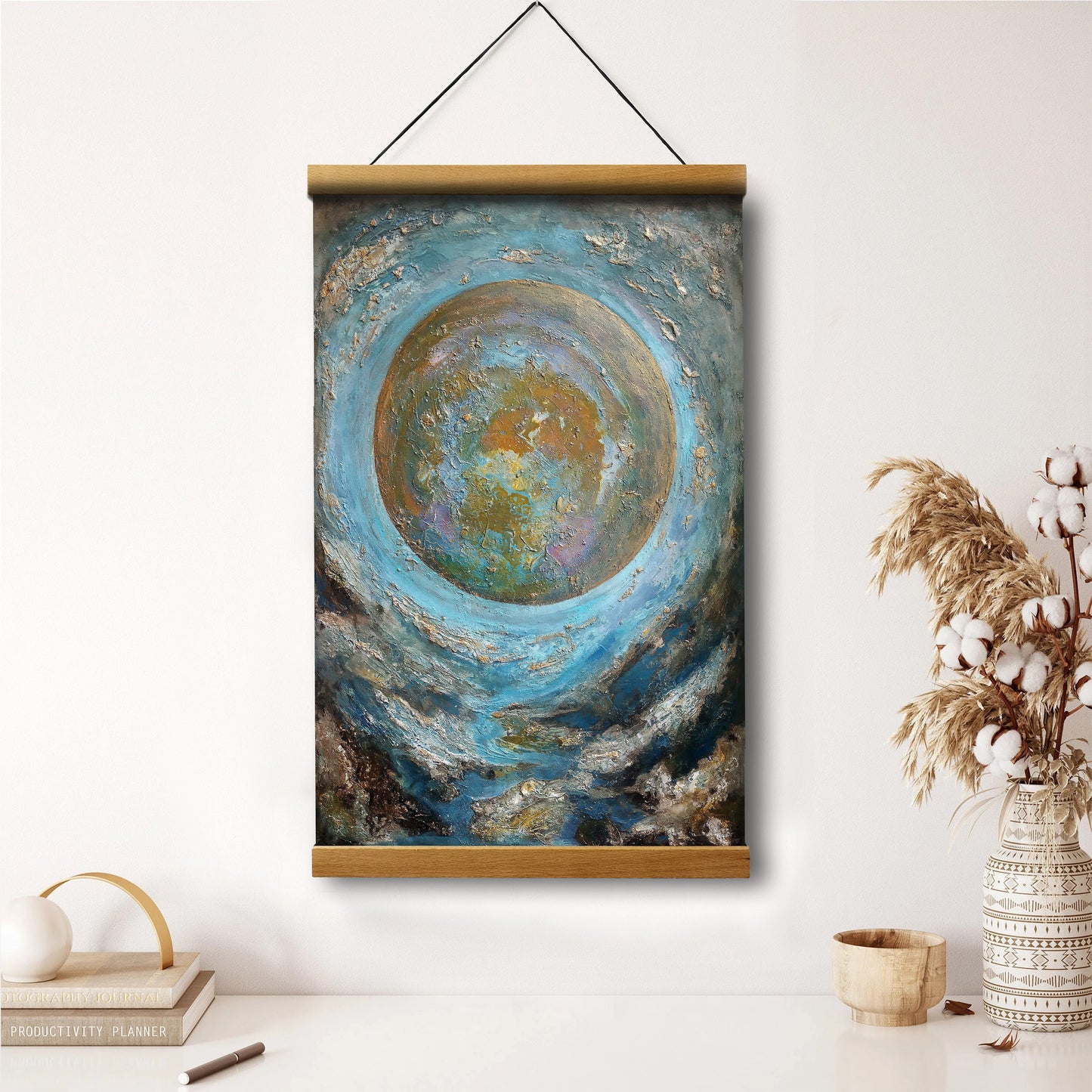Abstract Contemporary Moon Painting Hanging Canvas Wall Art - Home Decor Living Room