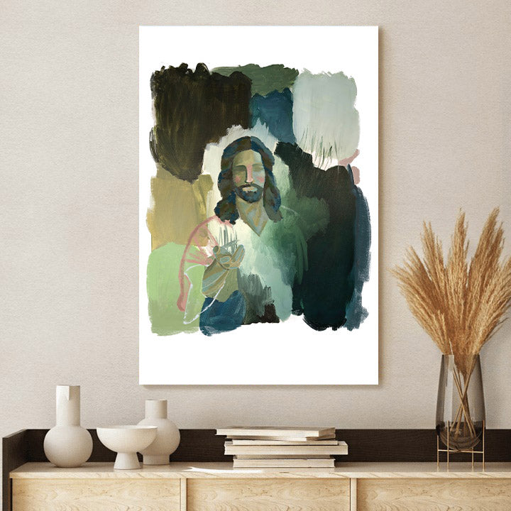 Abstract Jesus Modern Canvas Art - Religious Canvas Painting - Wall Art Decor