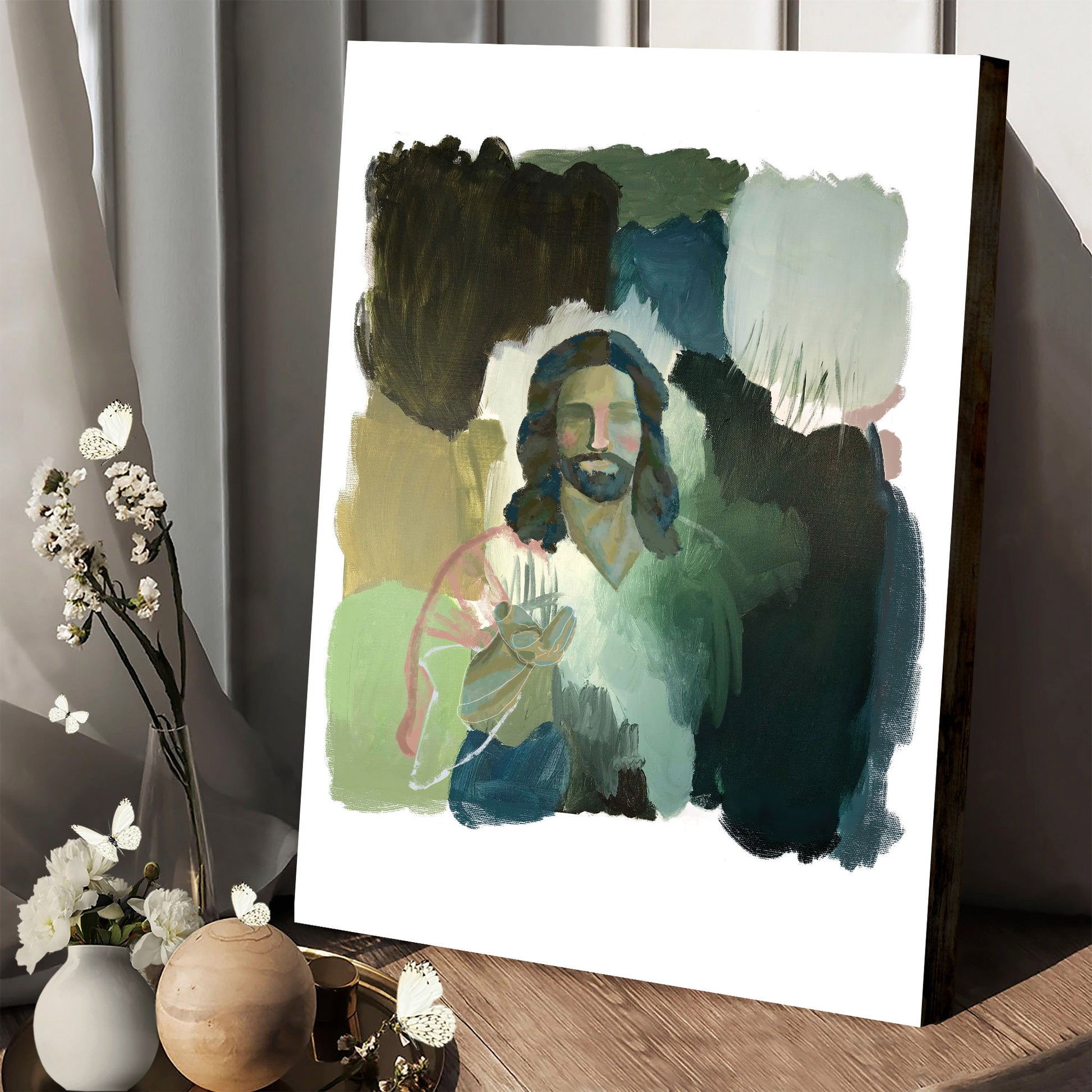 Abstract Jesus Modern Canvas Art - Religious Canvas Painting - Wall Art Decor