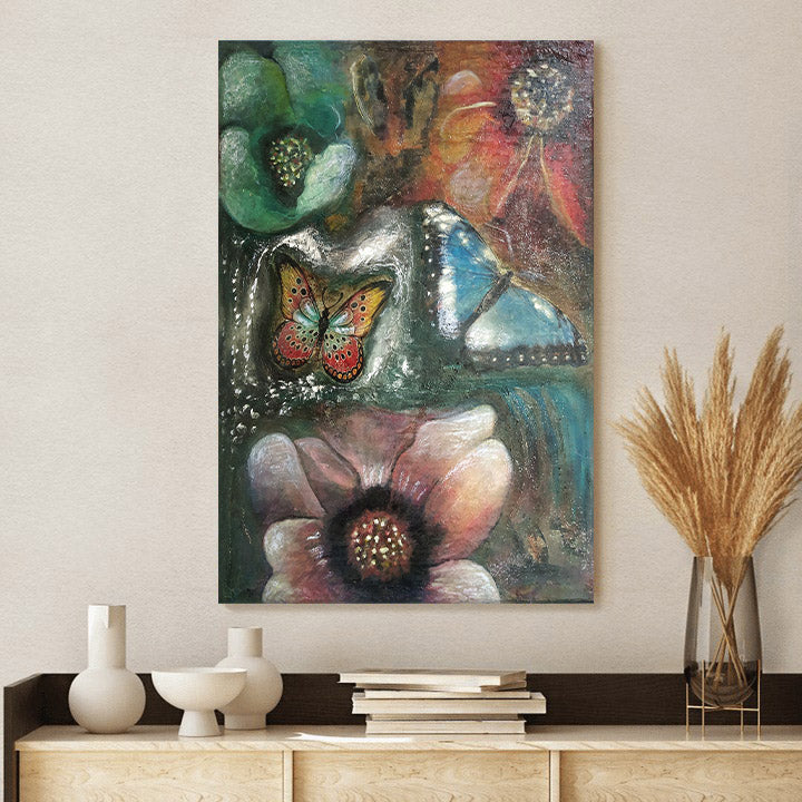 Abstract Original Painting Butterfly Mixed Media Canvas Wall Art - Canvas Wall Decor - Home Decor Living Room