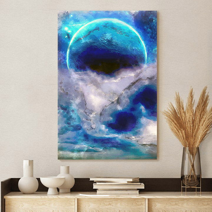 Abstract Seascape Moon Painting Canvas Wall Art - Canvas Wall Decor - Home Decor Living Room