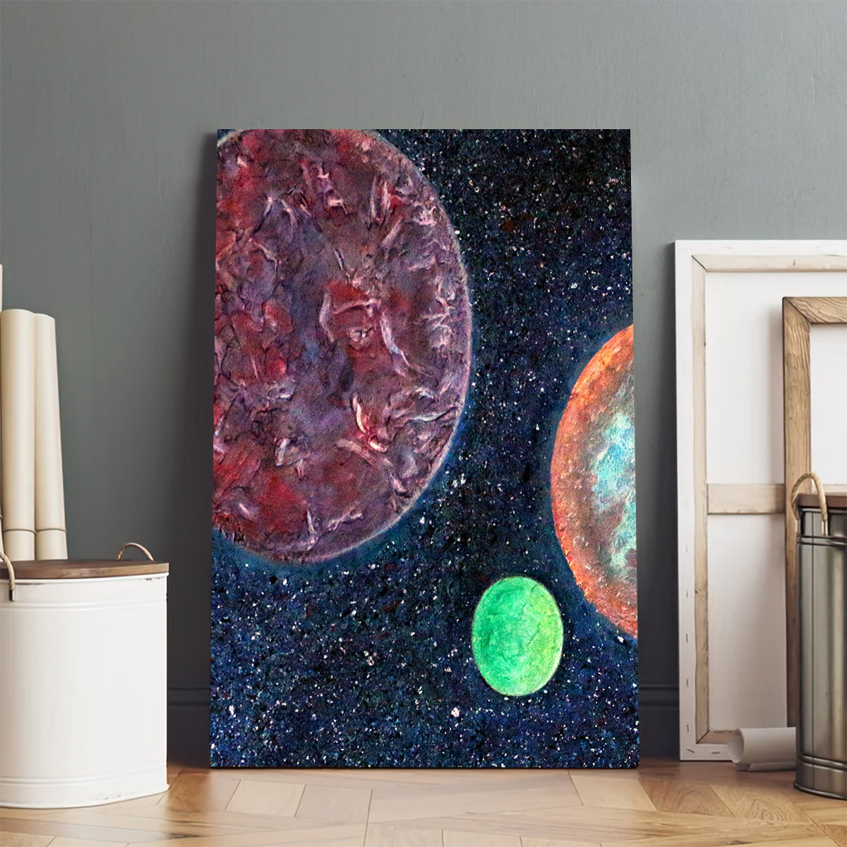 Abstract Space Art Planets Painting Canvas Wall Art - Canvas Wall Decor - Home Decor Living Room
