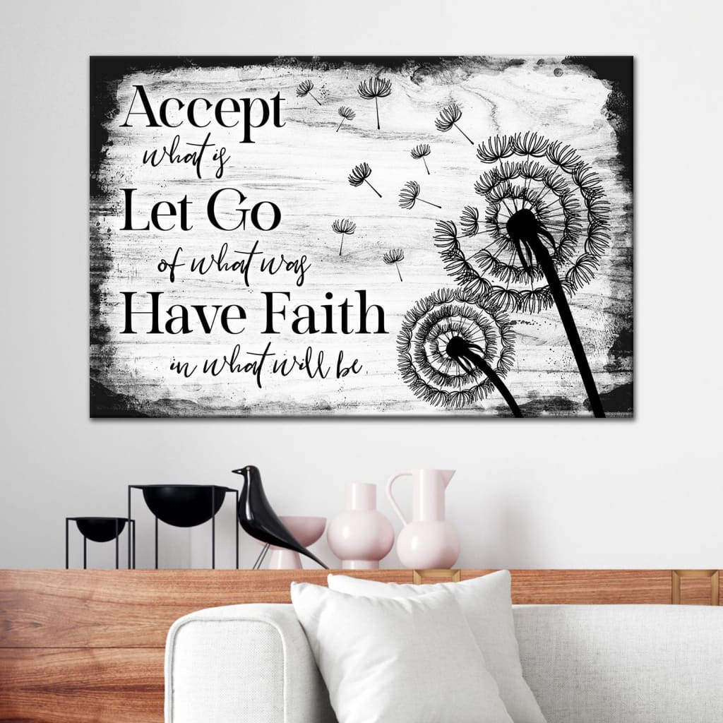 Accept Let Go Have Faith Wall Art Canvas, Dandelion Christian Wall Decor - Religious Wall Decor