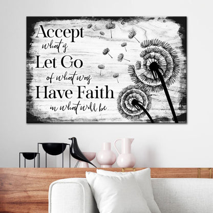 Accept Let Go Have Faith Wall Art Canvas, Dandelion Christian Wall Decor - Religious Wall Decor