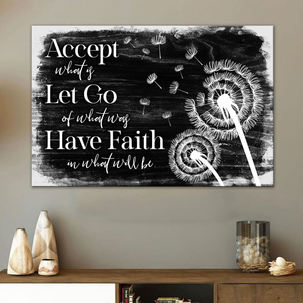 Accept Let Go Have Faith Wall Art Canvas, Dandelion Christian Wall Decor - Religious Wall Decor