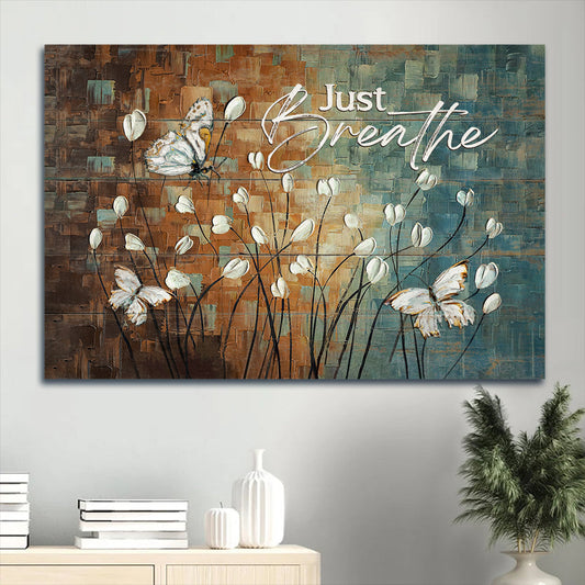 Acrylic Painting White Tulip White Butterfly Just Breathe Canvas Wall Art - Christian Wall Decor