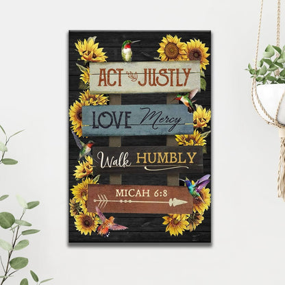 Act Justly Love Mercy Walk Humbly Micah 68 Canvas Wall Art - Christian Canvas Prints - Bible Verse Canvas