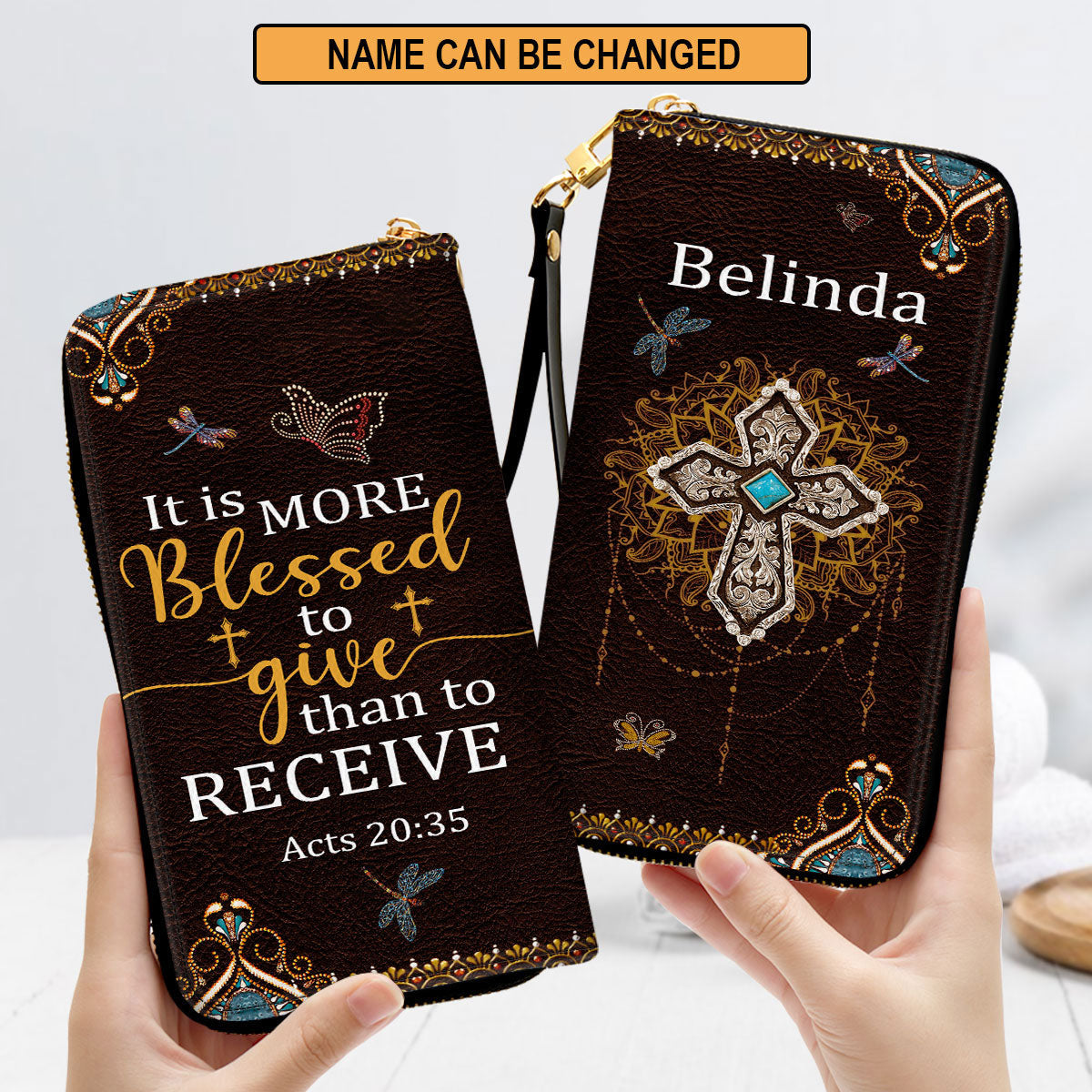 Acts 2035 It Is More Blessed To Give Than To Receive Bible Verse Gifts For Religious Women Clutch Purse For Women - Personalized Name